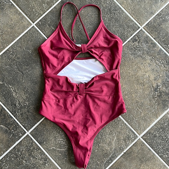 Cupshe Other - * CUPSHE One-Piece Maroon Bow Cutout Swimsuit
